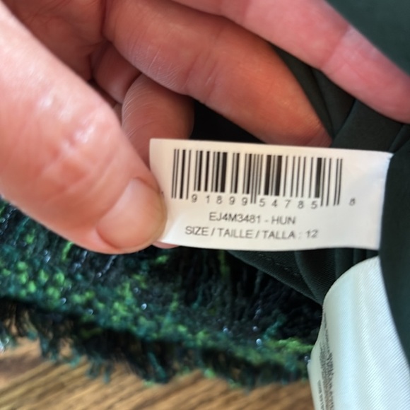 Eliza J sz 12 metallic green tweed holiday dress with black bows/rhinestones - Picture 12 of 13